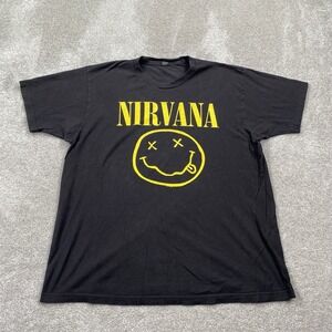 Nirvana Band Smiley Face T Shirt Adult Size XL Black‎ Tultex
